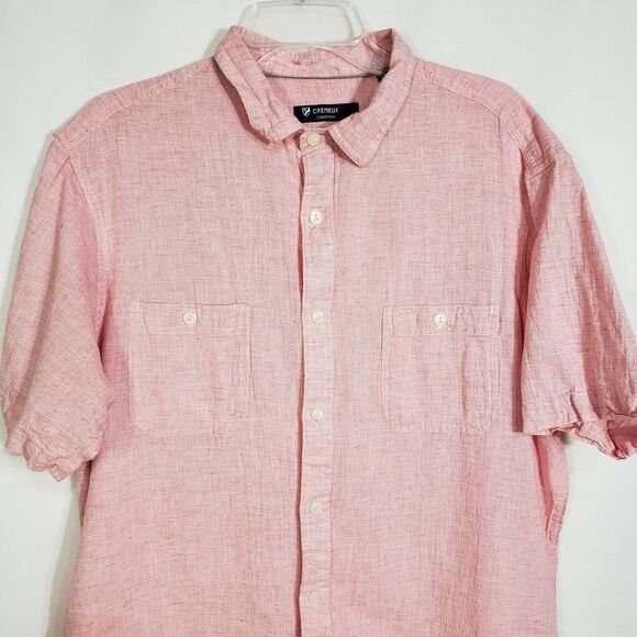 Cremieux Collection Mens Shirt Sz XL Short Sleeve Button Pink Flax Blend Pockets - Picture 3 of 11